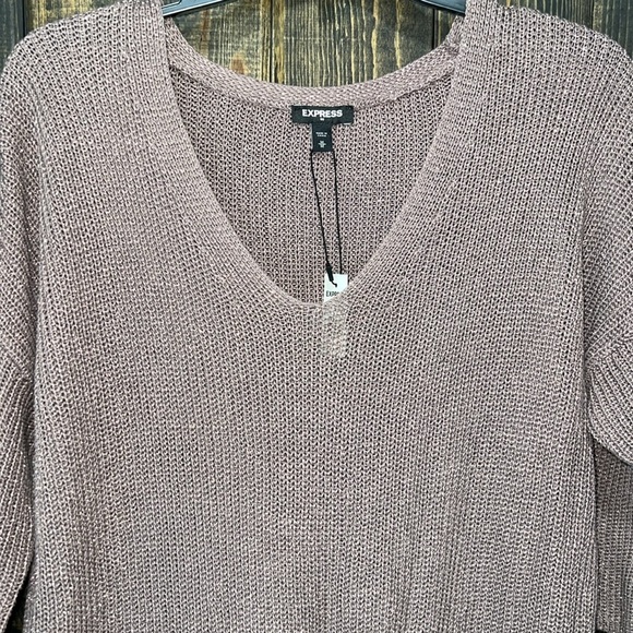 NWT Express Knit Top M Rose Gold Sparkly Glitter Metallic Tunic Length Relaxed - Picture 4 of 12